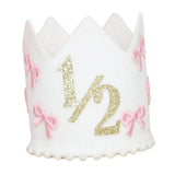 Maxbell 1/2 Birthday Crown Hat Bow Girls Decor Decorative for Cake Smash Photo Props Golden