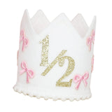 Maxbell 1/2 Birthday Crown Hat Bow Girls Decor Decorative for Cake Smash Photo Props Golden