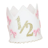 Maxbell 1/2 Birthday Crown Hat Bow Girls Decor Decorative for Cake Smash Photo Props Golden