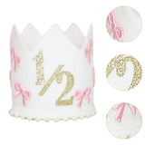 Maxbell 1/2 Birthday Crown Hat Bow Girls Decor Decorative for Cake Smash Photo Props Golden