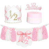 Maxbell 1/2 Birthday Crown Hat Bow Girls Decor Decorative for Cake Smash Photo Props Golden