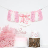 Maxbell 1/2 Birthday Crown Hat Bow Girls Decor Decorative for Cake Smash Photo Props Pink