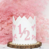 Maxbell 1/2 Birthday Crown Hat Bow Girls Decor Decorative for Cake Smash Photo Props Pink