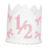 Maxbell 1/2 Birthday Crown Hat Bow Girls Decor Decorative for Cake Smash Photo Props Pink