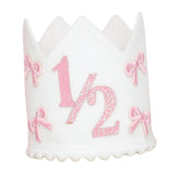 Maxbell 1/2 Birthday Crown Hat Bow Girls Decor Decorative for Cake Smash Photo Props Pink