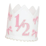 Maxbell 1/2 Birthday Crown Hat Bow Girls Decor Decorative for Cake Smash Photo Props Pink