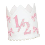 Maxbell 1/2 Birthday Crown Hat Bow Girls Decor Decorative for Cake Smash Photo Props Pink