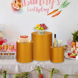 Maxbell 3 Pieces Cylinder Pedestal Cake Stand Round Pedestal for Wedding Anniversary Gold