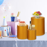 Maxbell 3 Pieces Cylinder Pedestal Cake Stand Round Pedestal for Wedding Anniversary Gold
