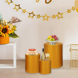 Maxbell 3 Pieces Cylinder Pedestal Cake Stand Round Pedestal for Wedding Anniversary Gold