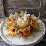 Maxbell Candle 9.8" Decoration Candle Wreath for Party Thanksgiving Celebration Orange Pumpkins