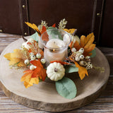 Maxbell Autumn Candle Ring Wreath Lightweight for Indoor Outdoor Tabletop Decoration White Pumpkin