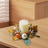 Maxbell Autumn Candle Ring Wreath Lightweight for Indoor Outdoor Tabletop Decoration White Pumpkin