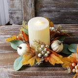 Maxbell Autumn Candle Ring Wreath Lightweight for Indoor Outdoor Tabletop Decoration White Pumpkin