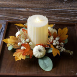 Maxbell Autumn Candle Ring Wreath Lightweight for Indoor Outdoor Tabletop Decoration White Pumpkin