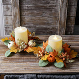 Maxbell Autumn Candle Ring Wreath Lightweight for Indoor Outdoor Tabletop Decoration White Pumpkin