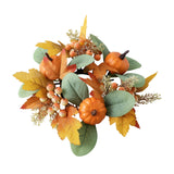 Maxbell Autumn Candle Ring Wreath Lightweight for Indoor Outdoor Tabletop Decoration Orange Pumpkin