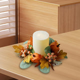 Maxbell Autumn Candle Ring Wreath Lightweight for Indoor Outdoor Tabletop Decoration Orange Pumpkin