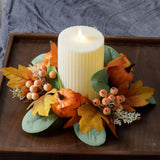 Maxbell Autumn Candle Ring Wreath Lightweight for Indoor Outdoor Tabletop Decoration Orange Pumpkin
