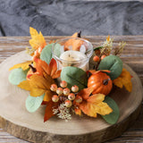 Maxbell Autumn Candle Ring Wreath Lightweight for Indoor Outdoor Tabletop Decoration Orange Pumpkin