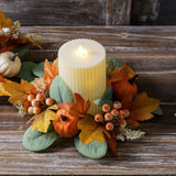 Maxbell Autumn Candle Ring Wreath Lightweight for Indoor Outdoor Tabletop Decoration Orange Pumpkin