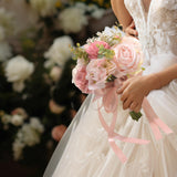 Maxbell Wedding Bouquet Centerpieces Romantic Hand Flower for Party Photo Props Home Pink