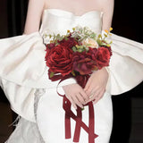 Maxbell Wedding Bouquet Centerpieces Romantic Hand Flower for Party Photo Props Home Red