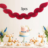 Maxbell 3Pcs Paper Fans Garland Banner Background for Wedding Bachelorette Valentine Red