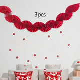 Maxbell 3Pcs Paper Fans Garland Banner Background for Wedding Bachelorette Valentine Red