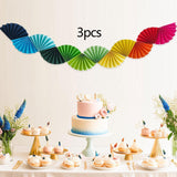 Maxbell 3Pcs Paper Fans Garland Banner Background for Wedding Bachelorette Valentine Multicolor
