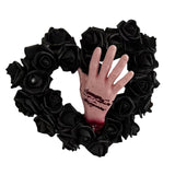 Maxbell Halloween Hand Black Rose Wreath Party Decoration for Window Restaurant Mall