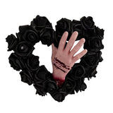 Maxbell Halloween Hand Black Rose Wreath Party Decoration for Window Restaurant Mall
