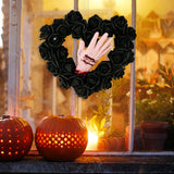 Maxbell Halloween Hand Black Rose Wreath Party Decoration for Window Restaurant Mall