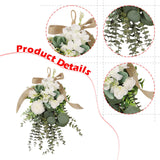 Maxbell Floral Swag Indoor Chrysanthemum Eucalyptus Wreath for Apartment Gift Window White