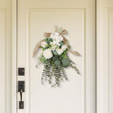 Maxbell Floral Swag Indoor Chrysanthemum Eucalyptus Wreath for Apartment Gift Window White