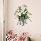 Maxbell Floral Swag Indoor Chrysanthemum Eucalyptus Wreath for Apartment Gift Window White