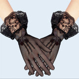 Maxbell Short Lace Gloves for Women Formal for Opera Cutout Accessories Dinner Party Black