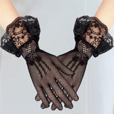 Maxbell Short Lace Gloves for Women Formal for Opera Cutout Accessories Dinner Party Black
