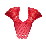 Maxbell Short Lace Gloves for Women Formal for Opera Cutout Accessories Dinner Party Red