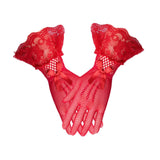 Maxbell Short Lace Gloves for Women Formal for Opera Cutout Accessories Dinner Party Red