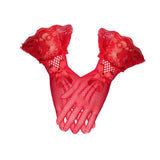 Maxbell Short Lace Gloves for Women Formal for Opera Cutout Accessories Dinner Party Red