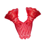 Maxbell Short Lace Gloves for Women Formal for Opera Cutout Accessories Dinner Party Red