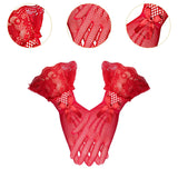 Maxbell Short Lace Gloves for Women Formal for Opera Cutout Accessories Dinner Party Red