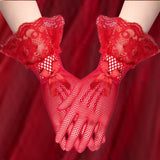 Maxbell Short Lace Gloves for Women Formal for Opera Cutout Accessories Dinner Party Red