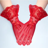 Maxbell Short Lace Gloves for Women Formal for Opera Cutout Accessories Dinner Party Red