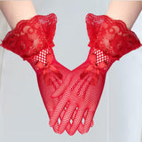 Maxbell Short Lace Gloves for Women Formal for Opera Cutout Accessories Dinner Party Red