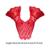 Maxbell Short Lace Gloves for Women Formal for Opera Cutout Accessories Dinner Party Red