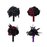 Maxbell Artificial Rose Flowers Goth Flower Bouquet for Garden DIY Craft Theme Party Black