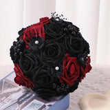 Maxbell Artificial Rose Flowers Goth Flower Bouquet for Garden DIY Craft Theme Party Dark red