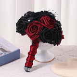 Maxbell Artificial Rose Flowers Goth Flower Bouquet for Garden DIY Craft Theme Party Dark red